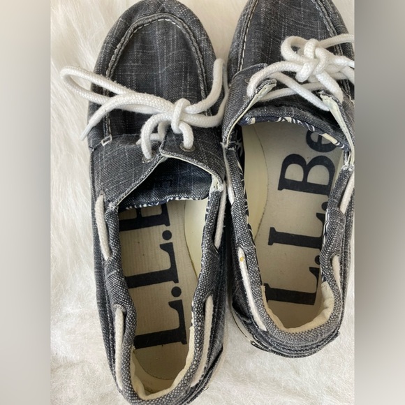 LL Bean Casual canvas Gray Boat Shoes with White Laces - Picture 10 of 13